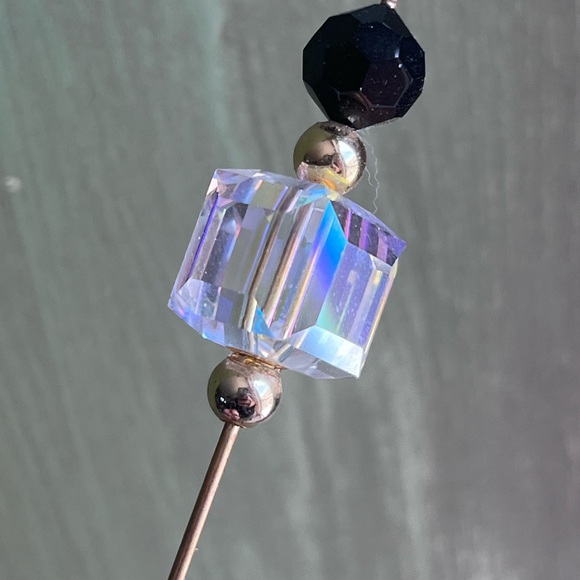 Antique Accessories - Vintage Aurora Borealis Hat Pin – Faceted Crystal Stickpin, 4”